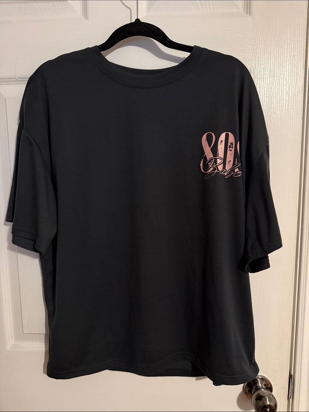SHEIN Black Short Sleeve Tee with Pink Graphic